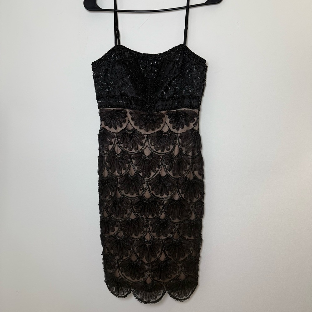 Sue Wong Black Beaded Mini Dress